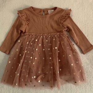 Girls' Ruffle Sleeve Dress - Brown(New)